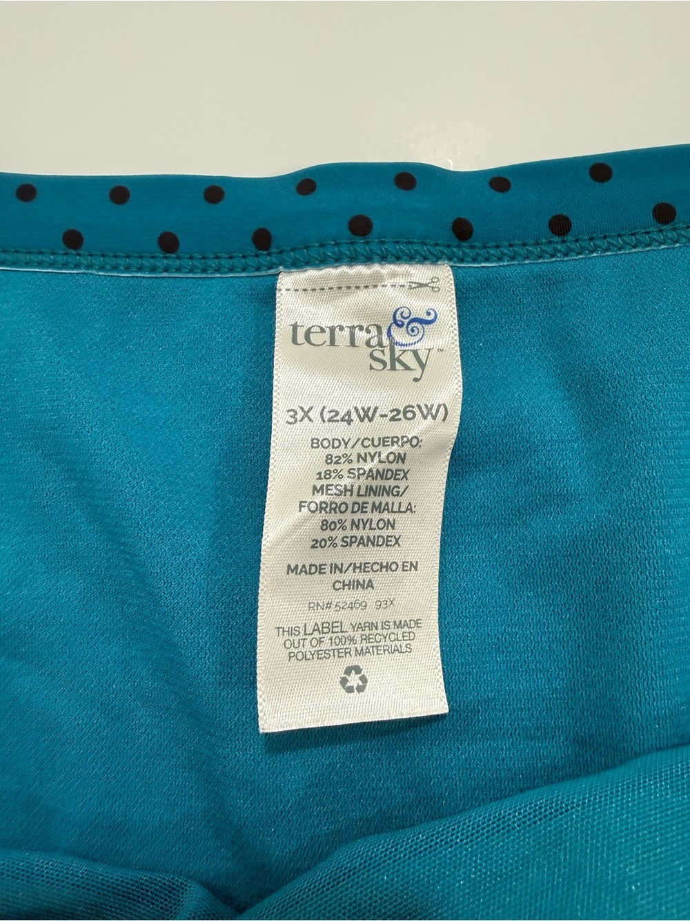 Terra & Sky Teal Black Polka Dot Peplum Two Piece Swimsuit Size 3X Beach Vacay - Picture 7 of 9